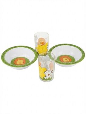 4pc Kids "Furio Home Safari Jungle" Tableware Set — 2 Bowls & 2 Glasses